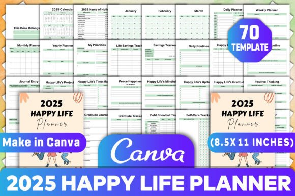 2025 Happy Life Planner Canva Kdp