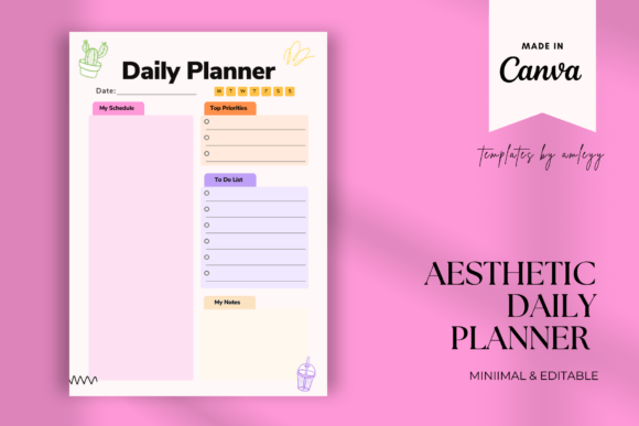 Aesthetic Daily Planner Template Canva