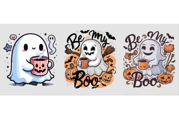 Cute Ghost Drinking Coffee Vector Art for Kids and Creators