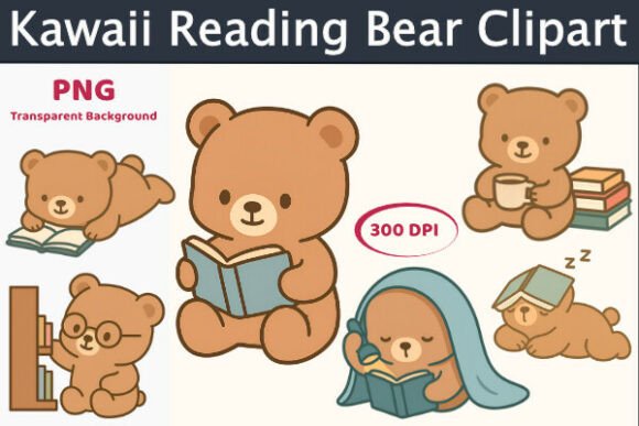 Kawaii Reading Bear Clipart Bundle PNG: A Strategic Resource for Creative and Educational Projects