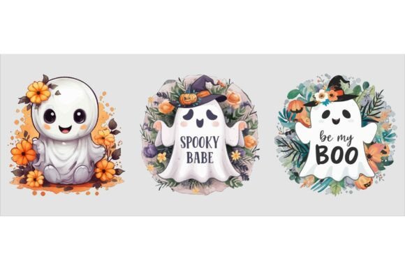 Vector Art of Three Cute Ghosts Bundle – Playful Kid-Friendly Halloween Design for Children’s Books and More